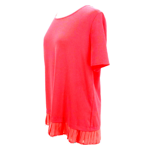 Pleione Coral/Pink Ruffle Hem Keyhole Women's Short Sleeve Blouse Size Medium - Picture 4 of 10